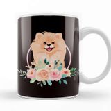 Baskı Dükkanı Pomeranian Flowers Pommy Pom Dog Breed German Spitz Puppy Porselen 330 ml Beyaz Kupa Bardak