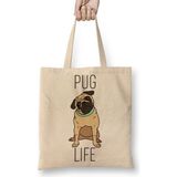 Baskı Dükkanı Pug Life Köpek 02 Bez Uzun Saplı Krem Rengi Çanta
