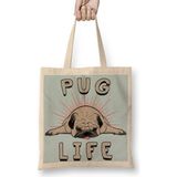 Baskı Dükkanı Pug Life Köpek Bez Uzun Saplı Krem Rengi Çanta