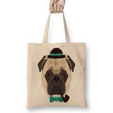 Baskı Dükkanı Pug Perfil Bez Uzun Saplı Krem Rengi Çanta