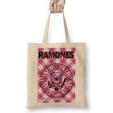 Baskı Dükkanı Ramones Pink By Neopunk Bez Uzun Saplı Krem Rengi Çanta