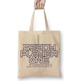 Baskı Dükkanı Ready Player One Jogador 1 Bez Uzun Saplı Krem Rengi Çanta