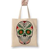 Baskı Dükkanı Renkli ve Desenli Kuru Kafa Skull Bez Kadın Günlük Çanta