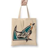 Baskı Dükkanı Shark Hockey Team Logo Bez Uzun Saplı Krem Rengi Çanta