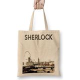 Baskı Dükkanı Sherlock Bez Uzun Saplı Krem Rengi Çanta