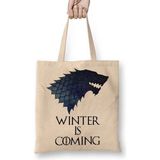 Baskı Dükkanı Stark Logo Game Of Thrones Bez Uzun Saplı Krem Rengi Çanta