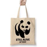 Baskı Dükkanı Still Alive Panda Bez Uzun Saplı Krem Rengi Çanta