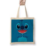 Baskı Dükkanı Stitch Bez Uzun Saplı Krem Rengi Çanta