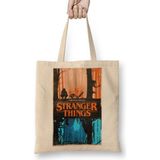 Baskı Dükkanı Stranger Things 002 Bez Uzun Saplı Krem Rengi Çanta