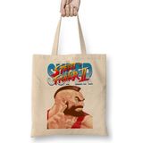Baskı Dükkanı Street Fighter 2 Vega Bez Uzun Saplı Krem Rengi Çanta