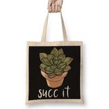 Baskı Dükkanı Succulent Bez Uzun Saplı Krem Rengi Çanta