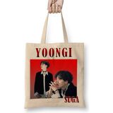 Baskı Dükkanı Suga Yoongi Bts Bez Uzun Saplı Krem Rengi Çanta