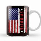 Baskı Dükkanı Swimming Swim Swimmer Athlete Us American Flag Water Sports Beyaz Porselen Kupa Bardak