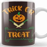 Baskı Dükkanı Trick Or Treat Pumpkin Head Typography Porselen Beyaz Kupa Bardak