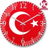 Baskı Dükkanı Türk Bayrağı Sessiz Bombeli Gerçek Cam Duvar Saati