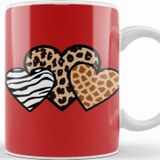 Baskı Dükkanı Valentine Three Hearts Leopard Buffalo Plaid Valentine's Day Gifts 01 Kupa Bardak