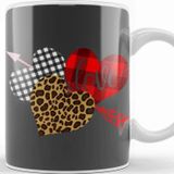 Baskı Dükkanı Valentine Three Hearts Leopard Buffalo Plaid Valentine's Day Gifts Kupa Bardak