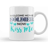 Baskı Dükkanı Welcome Home Soldier Now Kiss Me! Deployment Beyaz Porselen Kupa Bardak