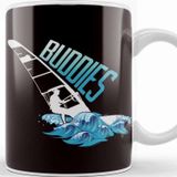 Baskı Dükkanı Windsurfing Buddies Windsurfer Surfboard Ocean Wave Surfing Beyaz Porselen Kupa Bardak