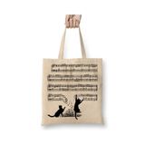 Baskı Dükkanı Yaramaz Komik Müzik Notalı Kedi Cat Bez Çanta
