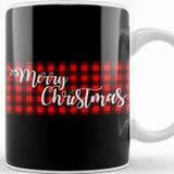 Baskı Dükkanı Yılbaşı Yeni Yıl Konseptli Merry Christmas Banner On Buffalo Plaid Kupa Bardak