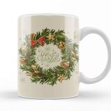 Baskı Dükkanı Yılbaşı Yeni Yıl Konseptli Wreath Gilf Merry Christmas Kupa Bardak
