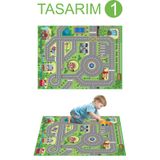 Baskı Madeni 100x75 Cm Çocuk Oyuncak Araba Yol Parkı - Çocuk Trafik Branda - Oyun Alanı Brandası [YIRTILMAZ]