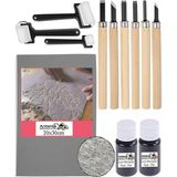 Baskı Seti 1 Paket A4 20 x 30 Linolyum Tabaka Gri Linol Oyma Seti 6 Bıçaklı Rulo Fırça Mürekk - Standart