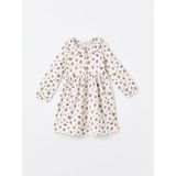 Baskılı Bebe Yaka Çiçekli Kız Çocuk Elbise - Krem - 5 - 6 Yaş