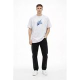 Baskılı Erkek Günlük Stil Beyaz Asit Yıkamalı Future Worlds Bisiklet Yaka Kısa Kollu Streetwear %100 Pamuk Street Style Tişört Oversize Tişört