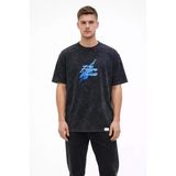 Baskılı Erkek Günlük Stil Siyah Asit Yıkamalı Future Worlds Bisiklet Yaka Kısa Kollu Streetwear %100 Pamuk Street Style Tişört Oversize Tişört