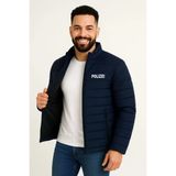 Baskılı Erkek Modern Stil Lacivert Mikro Su İtici Kapitone Astarlı Fermuarlı Bomber Mont