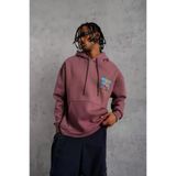 Baskılı Erkek Patel Six Tipografi Gül Kurusu Kapüşonlu Sweatshirt