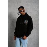 Baskılı Erkek Patel Six Tipografi Siyah Kapüşonlu Sweatshirt