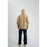 Baskılı Erkek Salaş Stil Bej Şimşek Üç İplik Pamuklu Kanguru Cepli Double Oversize Hoodie Kapüşonlu Sweatshirt