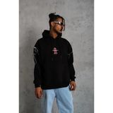 Baskılı Erkek Salaş Stil Oversize Üç İplik – Siyah “Don’t Be Terrified” Ön, Sırt Ve Kol , Kanguru Cepli, Ribanalı Rahat Model- Siyah Kapüşonlu Sweatshirt