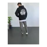 Baskılı Erkek Salaş Stil Oversize Üç İplik – Siyah Sırt Ve Ön , Kanguru Cepli, Rahat Kalıp, İçi Pamuklu Model-Siyah Kapüşonlu Sweatshirt