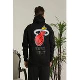 Baskılı Erkek Salaş Stil Siyah Oversize Üç İplik –Sırt Ve Ön , Kanguru Cepli, Rahat Kalıp Maskot Desenli Model Kapüşonlu Sweatshirt