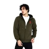 Baskılı Kadın Günlük Stil Haki Yeşil Doğa Temalı Tam Fermuarlı Sweatshirt