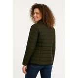 Baskılı Kadın Modern Stil Haki Mikro Su İtici Kapitone Astarlı Fermuarlı Bomber Mont