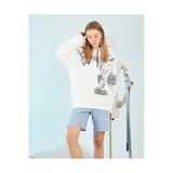 Baskılı Kadın Sokak Stili Kapüşonlu Üç İplik – Beyaz Strong Heykel , Rahat Kalıp, Kanguru Cepli Modern Tasarım Sweatshirt