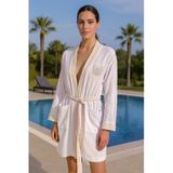Baskılı Müslin Kimono Bornoz – Unisex | %100 Pamuk Yumuşacık 2 Katlı Doğal Kumaş - Ztmbb10 Cheria Bej S/M