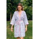 Baskılı Müslin Kimono Bornoz – Unisex | %100 Pamuk Yumuşacık 2 Katlı Doğal Kumaş - ZTMBB10 - L - XL - Pembe