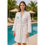 Baskılı Müslin Kimono Bornoz – Unisex | %100 Pamuk Yumuşacık 2 Katlı Doğal Kumaş - ZTMBB10 - L - XL - Turkuaz
