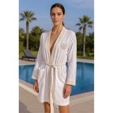 Baskılı Müslin Kimono Bornoz – Unisex | %100 Pamuk Yumuşacık 2 Katlı Doğal Kumaş - ZTMBB10 - S - M - Bej