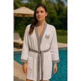 Baskılı Müslin Kimono Bornoz – Unisex | %100 Pamuk Yumuşacık 2 Katlı Doğal Kumaş - ZTMBB10 - S - M - Gri