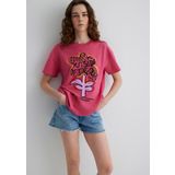 Baskılı Pembe Tişört Loose Fit/Bol Rahat Kesim 1613104-71088