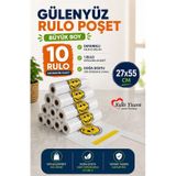 Baskılı Rulo Poşet Büyük Boy 10'lu Gülenyüz Hışır Atlet Poşet Market Manav Poşeti Çöp Poşeti