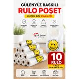 Baskılı Rulo Poşet Küçük Boy 10'lu Gülenyüz Hışır Atlet Poşet Market Manav Poşeti Çöp Poşeti
