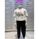 Baskılı Tişört Lv Paçaları Lastikli Pantolon ve Çanta 3'lü Alt Üst Takım Unisex Kız ve Erkek Çocuk - Siyah - 4 Yaş